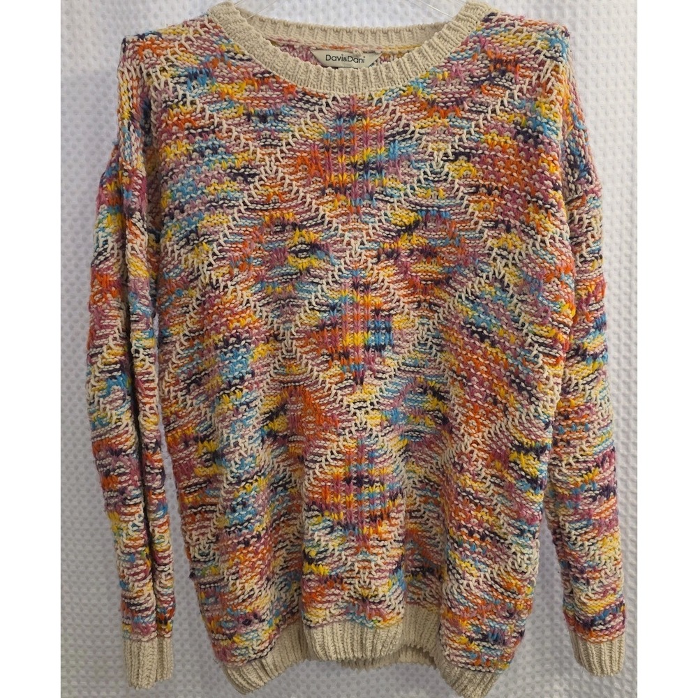 BEAUTIFUL DAVI & DANI MULTI-TEXTURE OPEN- KNIT COLORFUL SUPER SOFT SWEATER LARGE